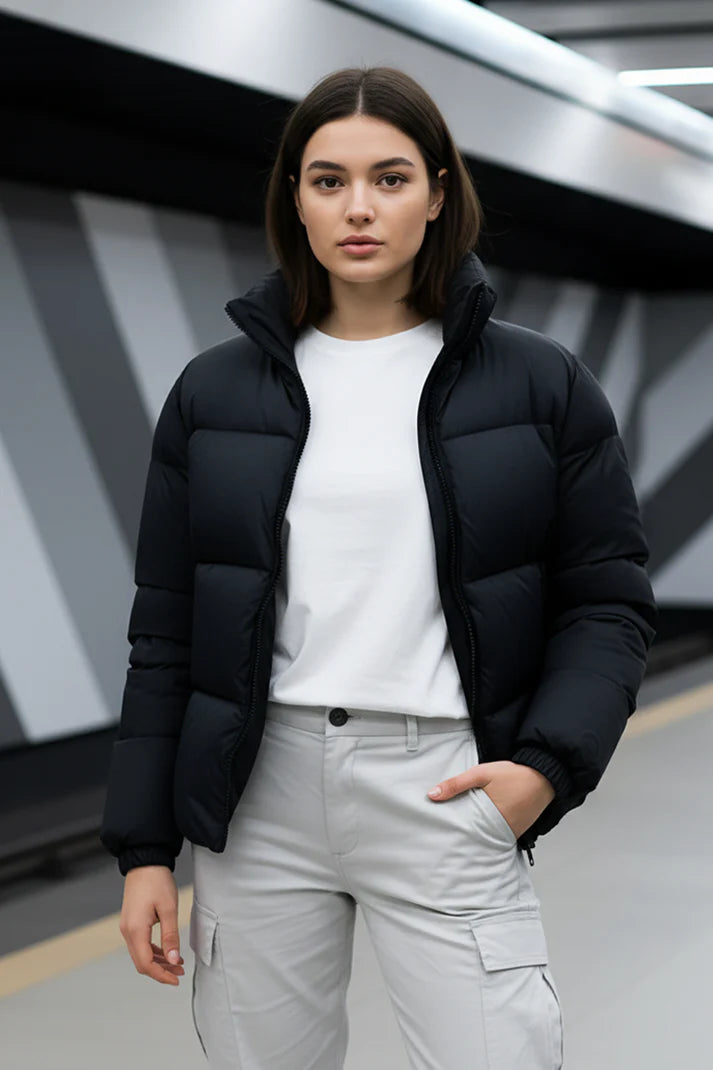 Women's - Puffer Jacket (Full Sleeves) - Black