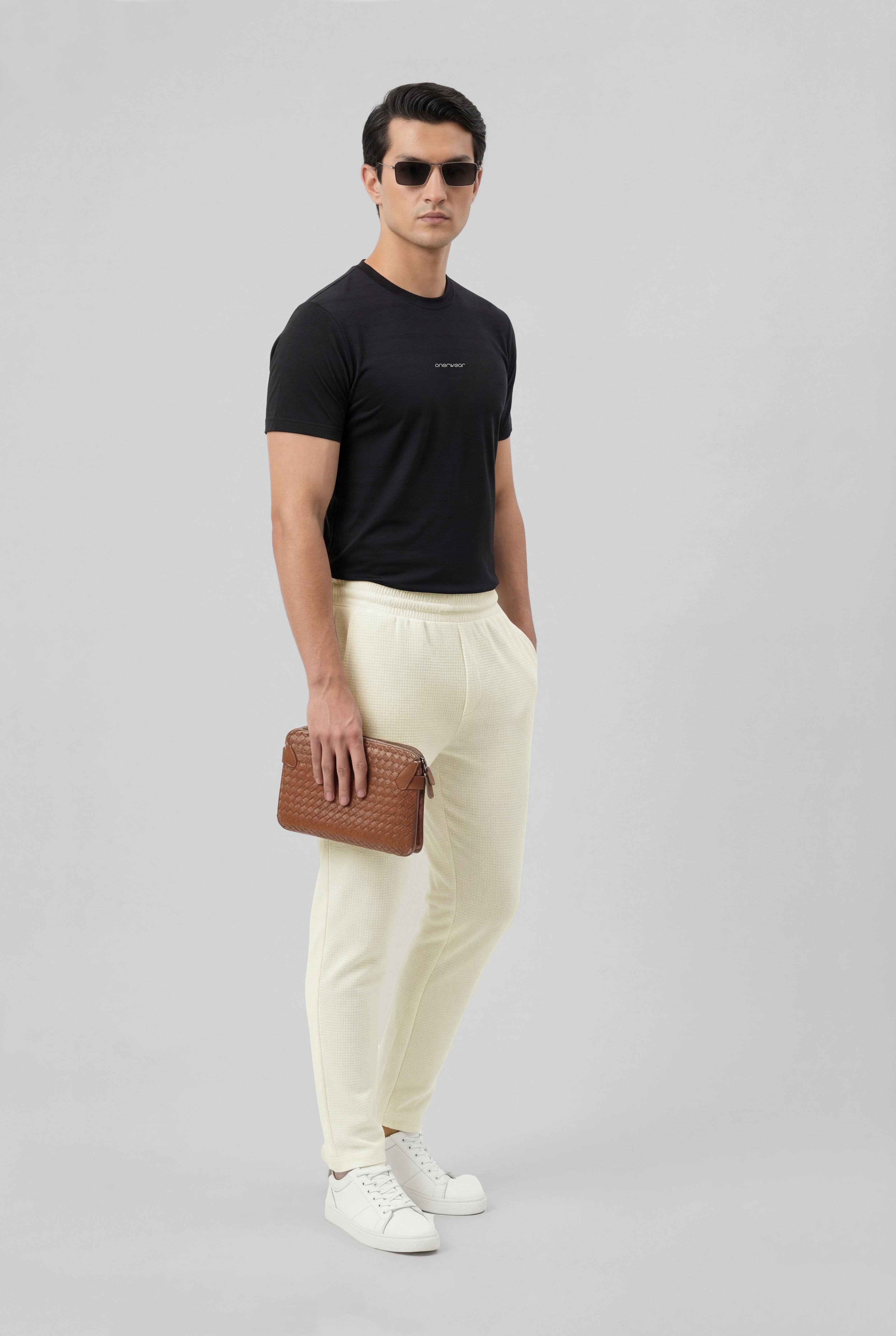 Mens - Dri Fit Shirt - Stretchable Bee Mesh - Black + Dri Fit Dot Mesh Trouser - Off White