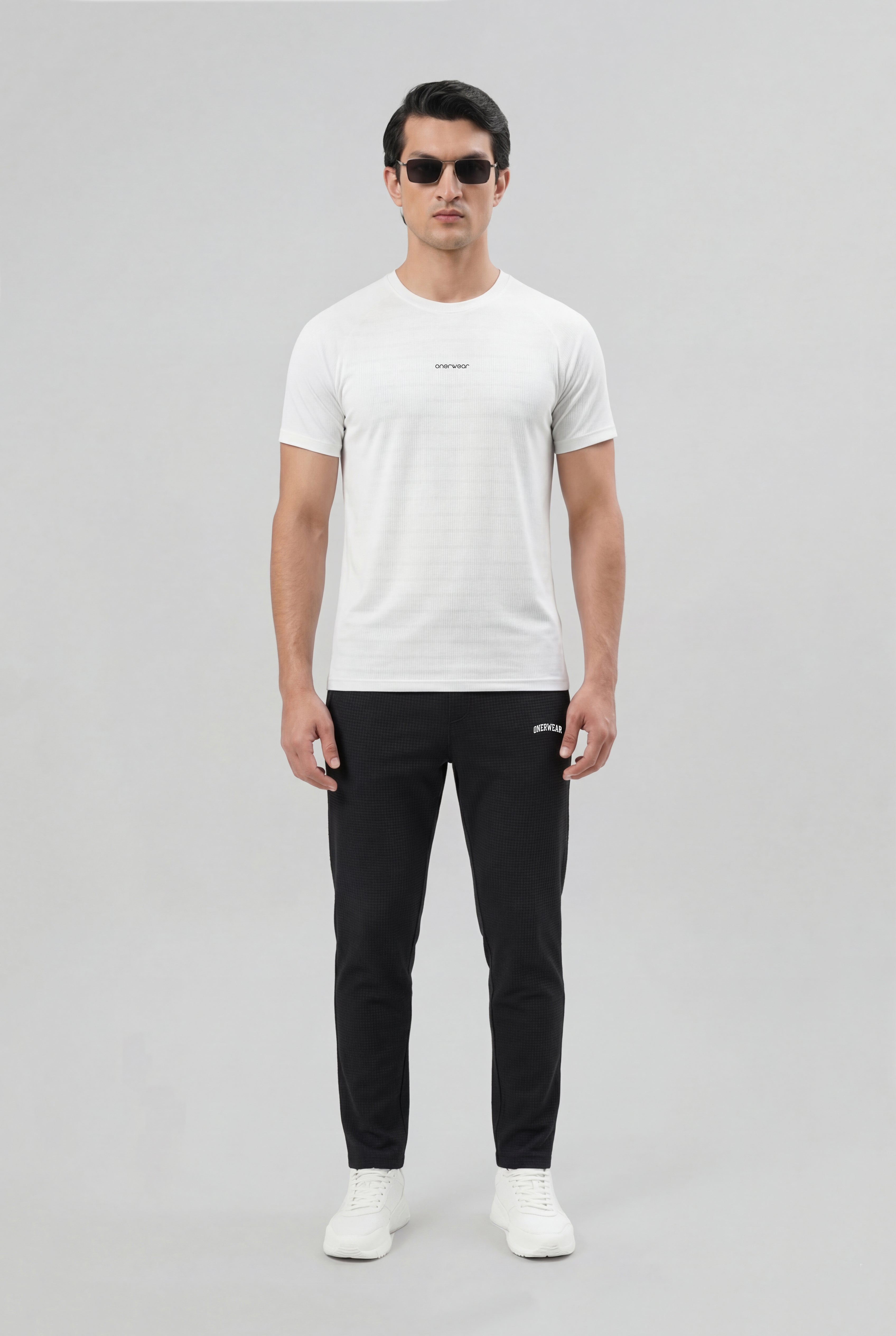 Mens - Dri Fit Shirt - Stretchable Bee Mesh - White + Dri Fit Dot Mesh Trouser - Black
