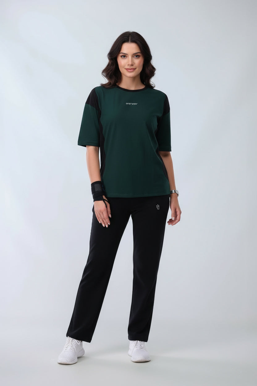 Womens - Cotton Tracksuit - Twilight Green Drop Shoulder
