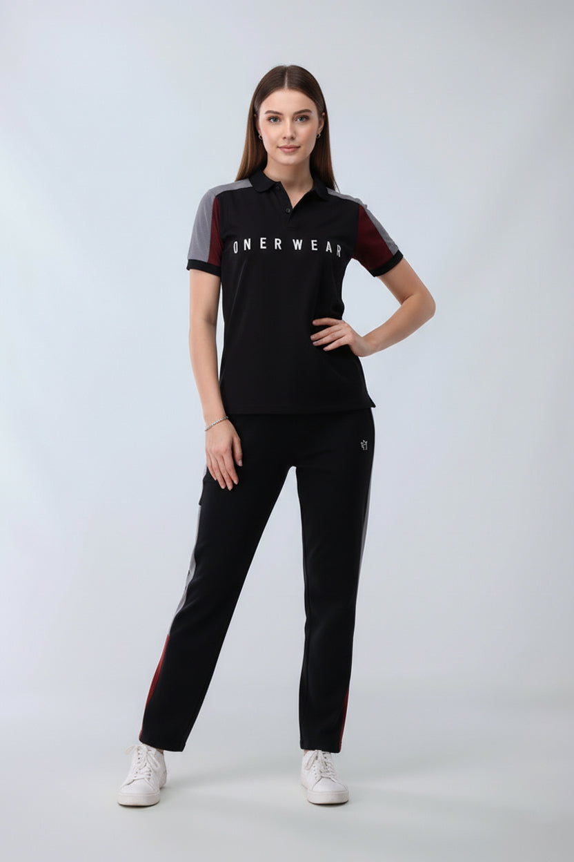 Womens - Cotton Tracksuit - Black Boost